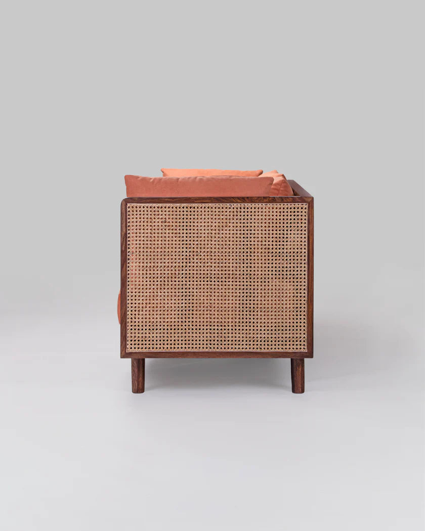 The Fulcrum Rattan Cage Three Seater Sofa | Sheesham Wood