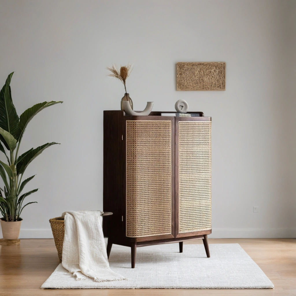 Rattan Weave Shoe Rack | Sheesham Wood