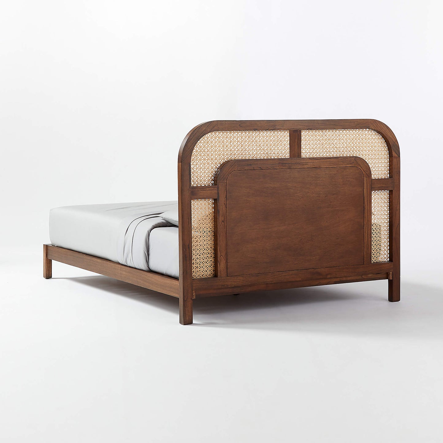 The Cantilever Rattan Cage Upholstered Bed | Sheesham Wood