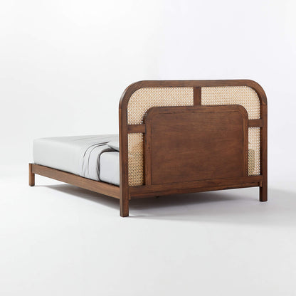 The Cantilever Rattan Cage Upholstered Bed | Sheesham Wood
