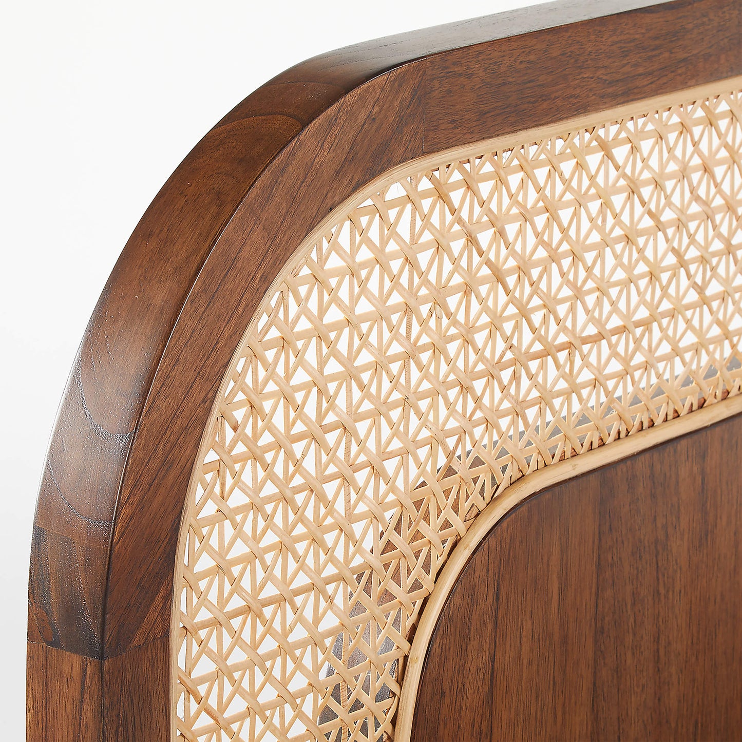 The Cantilever Rattan Cage Upholstered Bed | Sheesham Wood