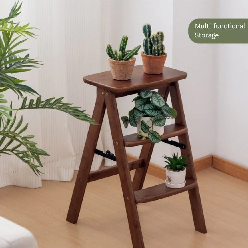 Multipurpose Foldable Ladder Stool | Acacia Wood