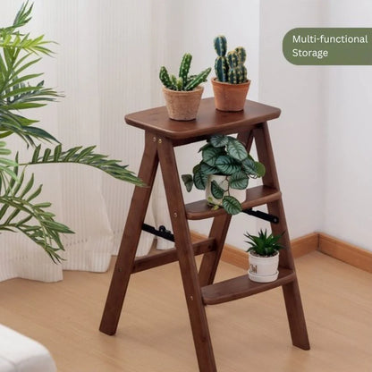 Multipurpose Foldable Ladder Stool | Acacia Wood