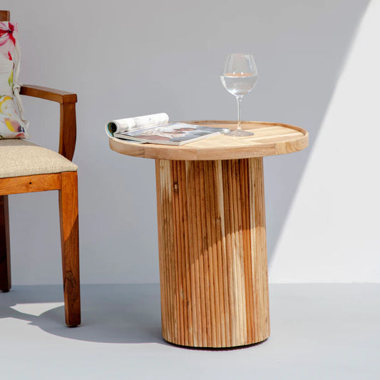 Fluted Sheesham Wood Side Table – Classic End Table with Fluted Base for Living Room and Sofa Set