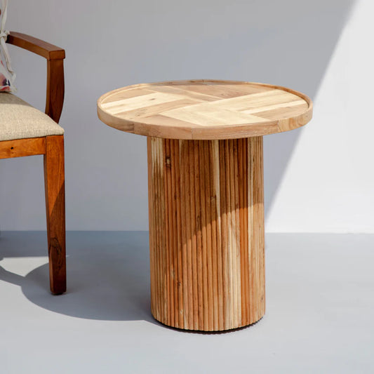 Fluted Sheesham Wood Side Table – Classic End Table with Fluted Base for Living Room and Sofa Set