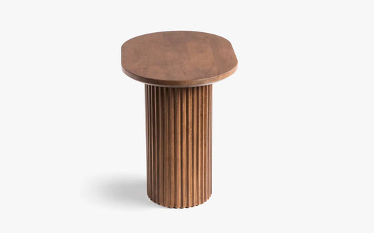 Fluted Round Side Table in Solid Mango Wood – Perfect as End Table for Living Room or Sofa Set