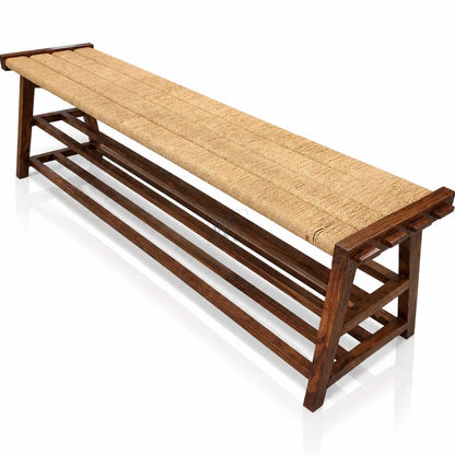 Sāmrā Wooden Bench Handwoven Rope | Teak Wood