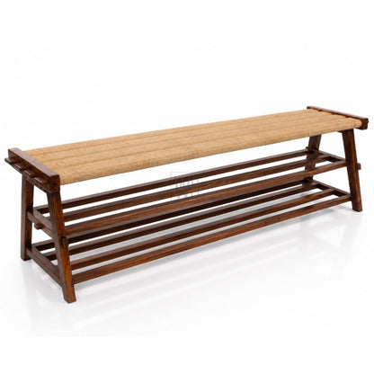 Sāmrā Wooden Bench Handwoven Rope | Teak Wood