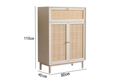 Rattan Weave White Shoe Rack 2 Door | Mango Wood