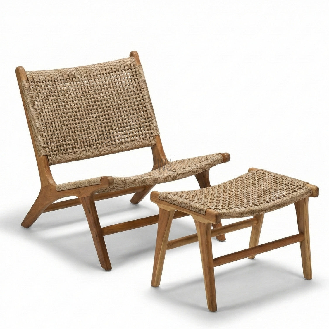 The Aurelia Outdoor Rope Chair With Stool | Premium Teak Wood