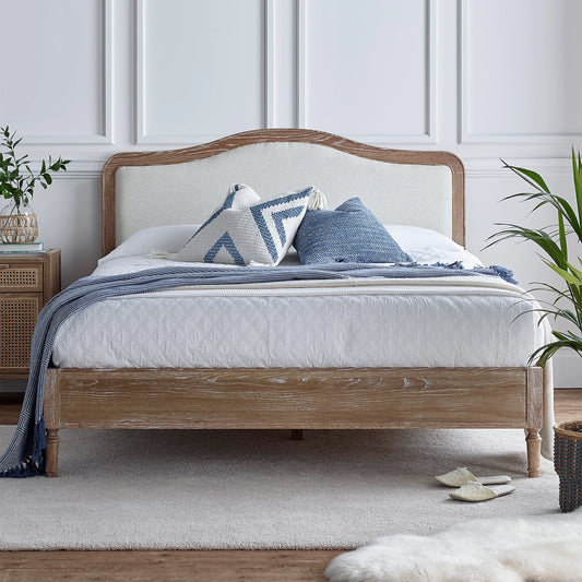 Maria Upholstered Bed | Acacia Wood | Natural Finish