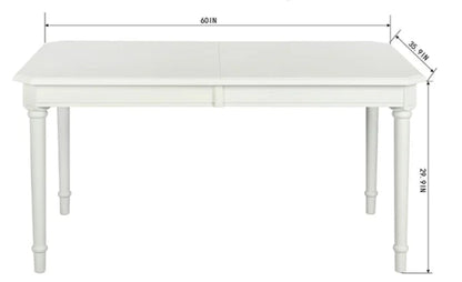 White table with measurements 