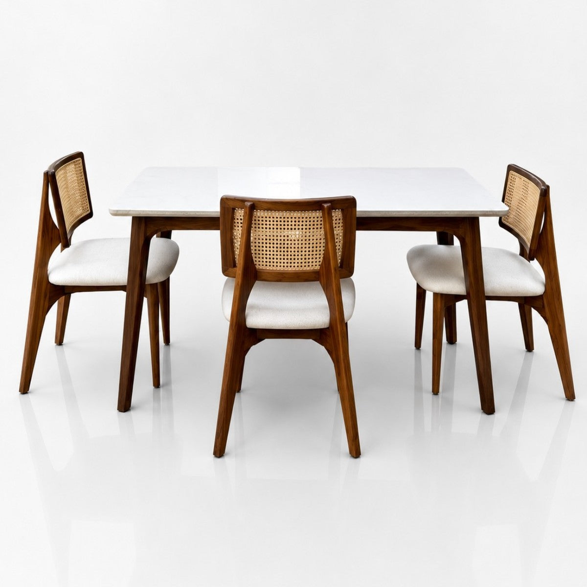 Zaara Marble Top 4 Seater Dining Set | Teak Wood