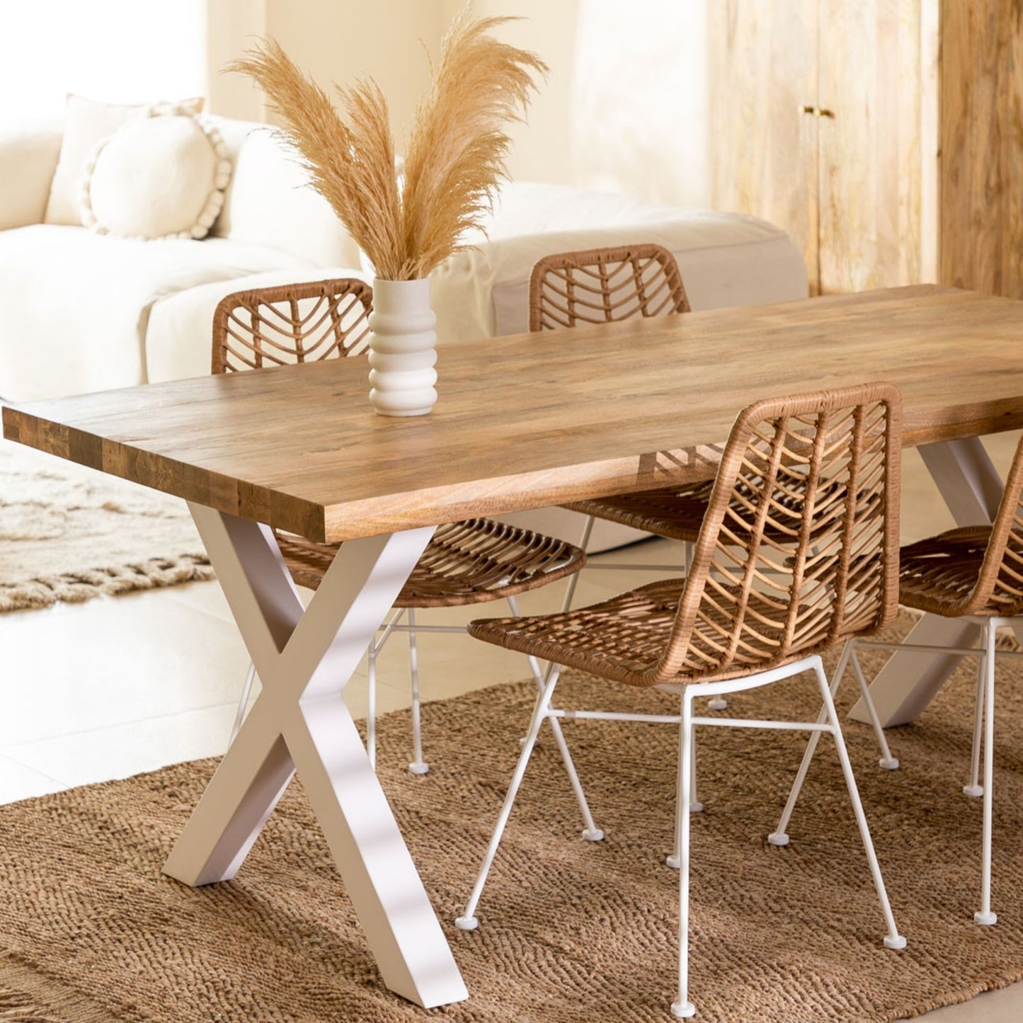 Valora Dining Table Wooden | Natural Finish | Metal Leg