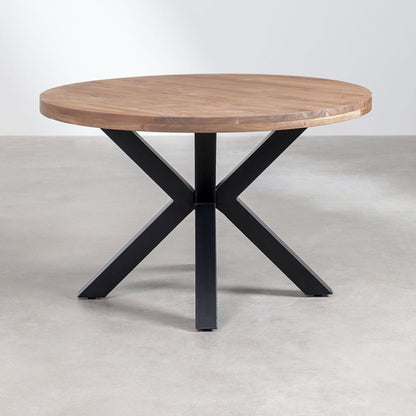 Traza Round Dining Table Wooden | Natural Finish | Metal Leg