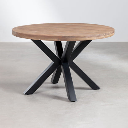 Traza Round Dining Table Wooden | Natural Finish | Metal Leg