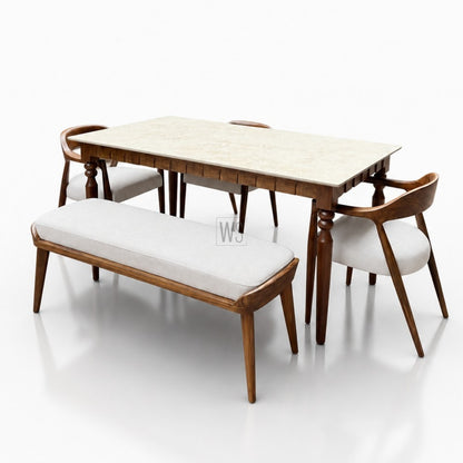 Asmita Marble Top Dining Set | Teak Wood