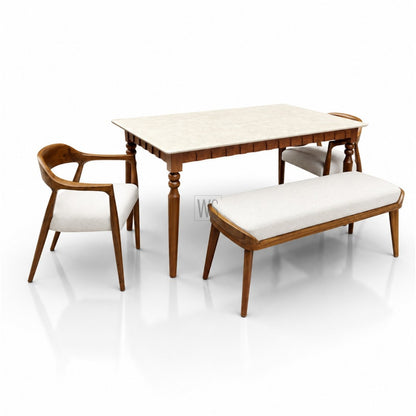 Asmita Marble Top Dining Set | Teak Wood