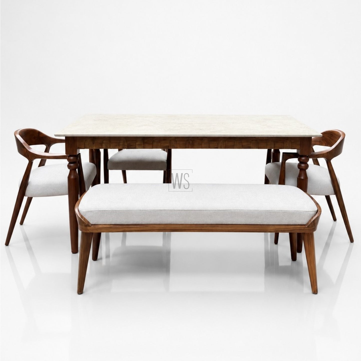 Asmita Marble Top Dining Set | Teak Wood