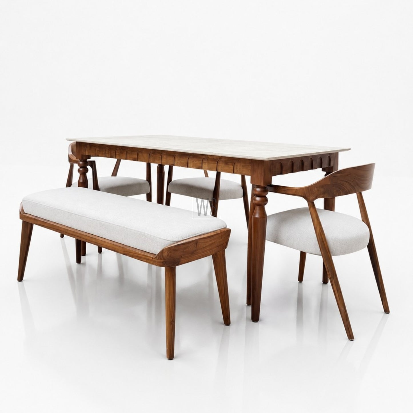 Asmita Marble Top Dining Set | Teak Wood