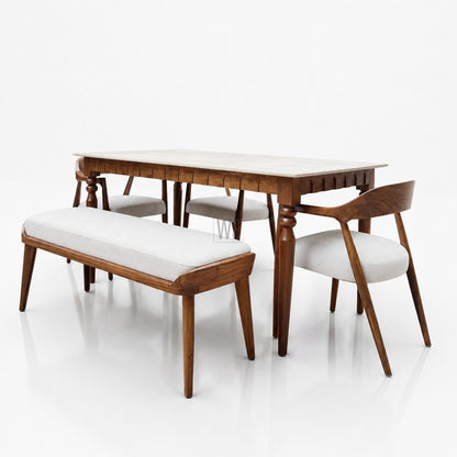 Asmita Marble Top Dining Set | Teak Wood