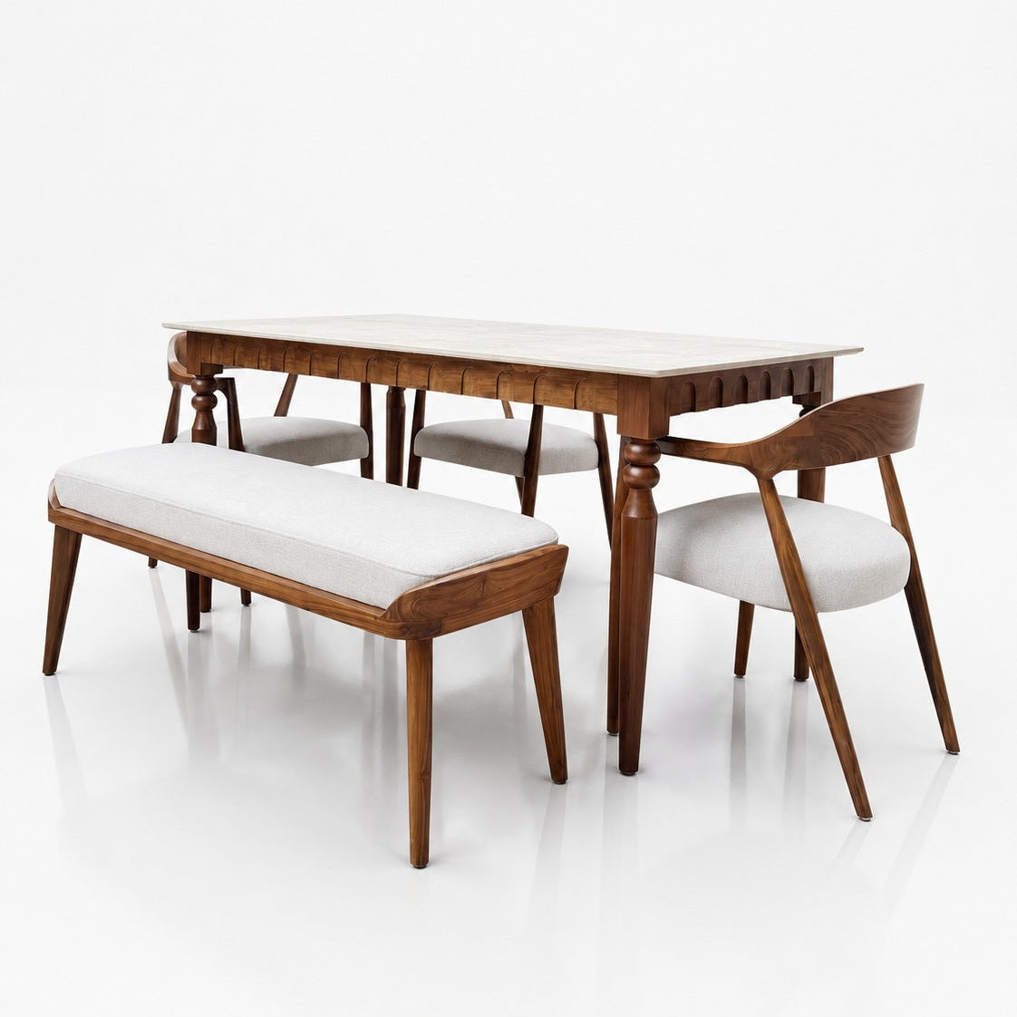 Asmita Marble Top Dining Set | Teak Wood