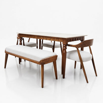 Asmita Marble Top Dining Set | Teak Wood