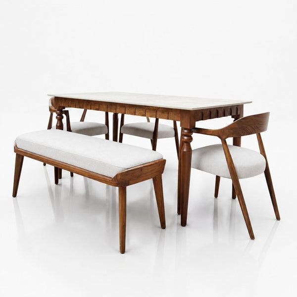 Asmita Marble Top Dining Set | Teak Wood