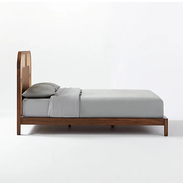 The Cantilever Rattan Cage Upholstered Bed | Sheesham Wood