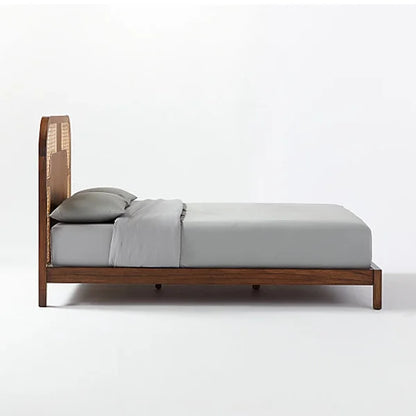 The Cantilever Rattan Cage Upholstered Bed | Sheesham Wood
