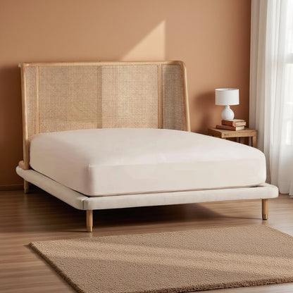 The Sovereign Rattan Cage Upholstered Bed | Teak Wood