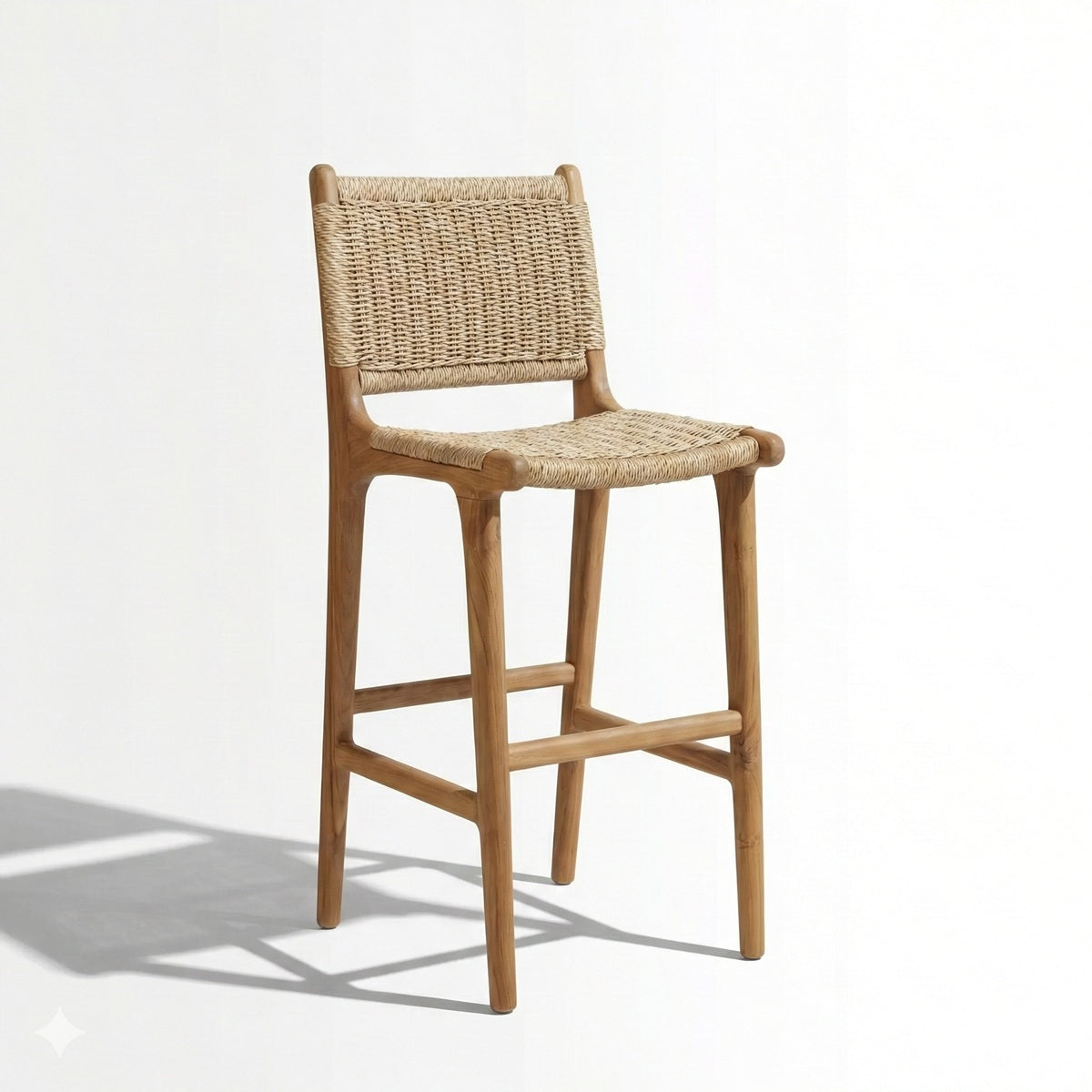 Yewforge Counter/Bar Chair Stool | Premium Teak Wood & Rattan