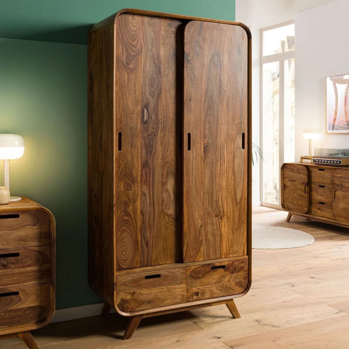 Morocco Almirah Wardrobe Cabinet | Mango Wood Wood | Honey Finish