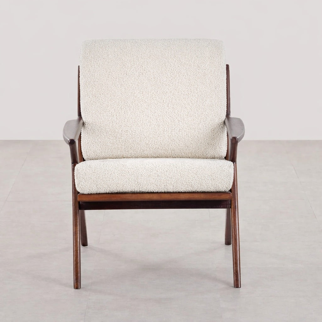 The Diadem Accent Chair | Teak Wood | White Boucle