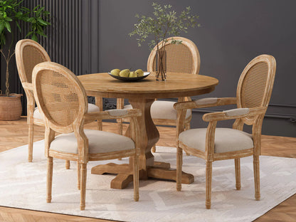 Oxford 4 Seater Dining Set | Premium Oak Wood | Rattan Chair