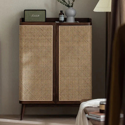 Rattan Weave Shoe Rack | Sheesham Wood