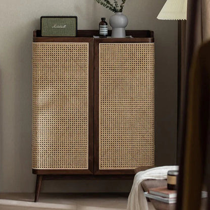 Rattan Weave Shoe Rack | Sheesham Wood