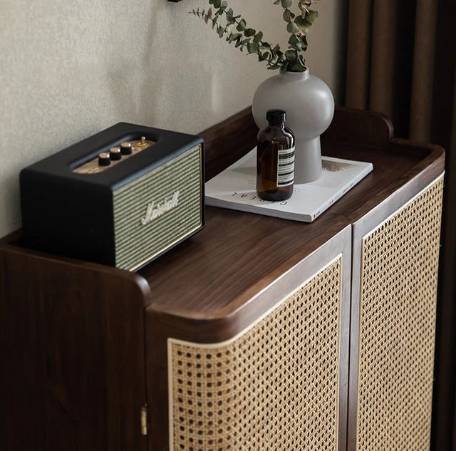 Rattan Weave Shoe Rack | Sheesham Wood