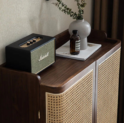 Rattan Weave Shoe Rack | Sheesham Wood