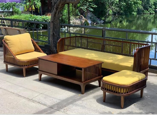Berlin Premium Rattan And Wood Sofa Set | Premium Teak Wood