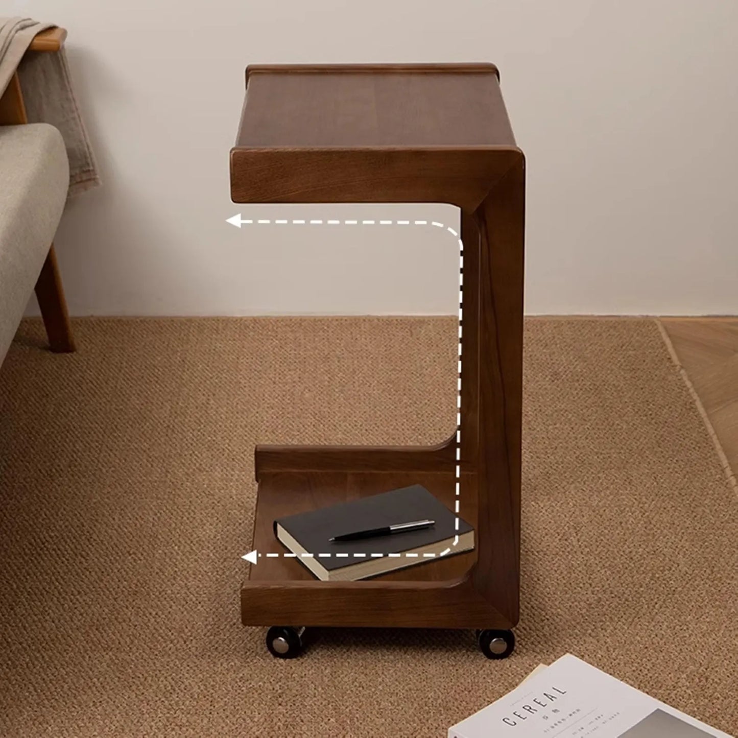 The Magna C Shape Side and End Table With Storage Drawer | Premium Acacia Wood