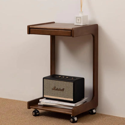 The Magna C Shape Side and End Table With Storage Drawer | Premium Acacia Wood