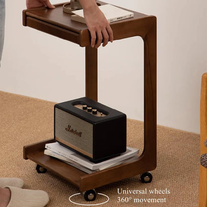 The Magna C Shape Side and End Table With Storage Drawer | Premium Acacia Wood