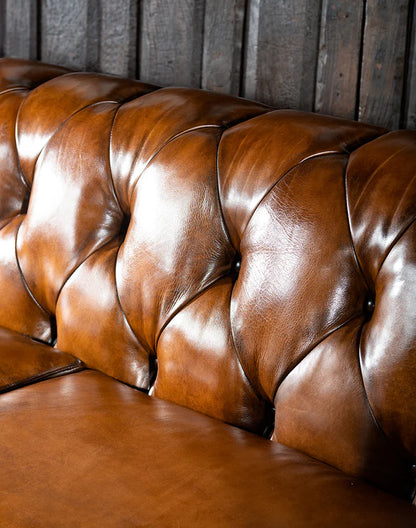 The Cantabrigian Chesterfield Three Seater Sofa | Caramel Brown