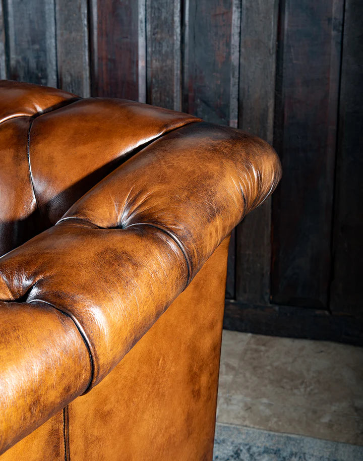 The Cantabrigian Chesterfield Three Seater Sofa | Caramel Brown