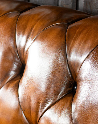 The Cantabrigian Chesterfield Three Seater Sofa | Caramel Brown