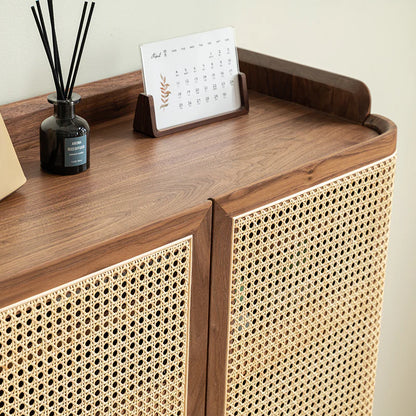 Rattan Weave Shoe Rack Open Down Shelf | Sheesham Wood