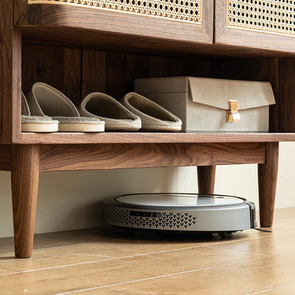 Rattan Weave Shoe Rack Open Down Shelf | Sheesham Wood
