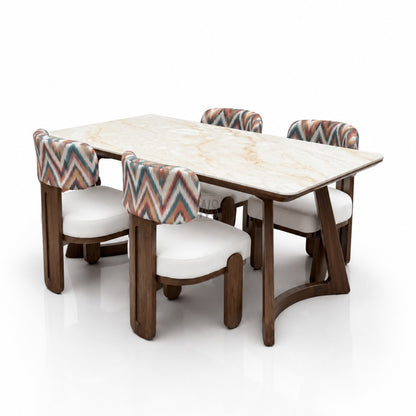 Mayura Marble Top Dining Set | Teak Wood
