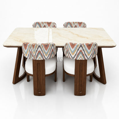 Mayura Marble Top Dining Set | Teak Wood